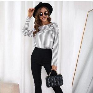 Classic pin stripe blouse with bow detail